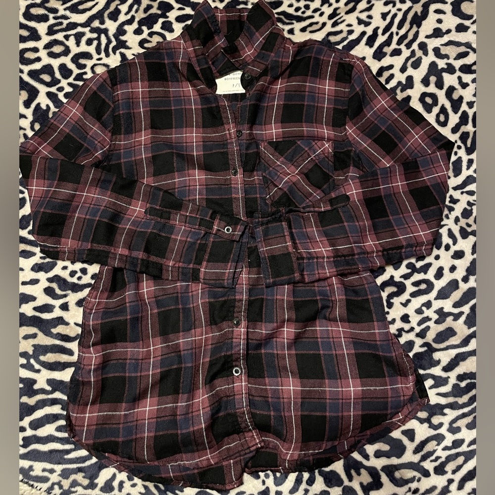 Garage purple + black plaid button up flannel coupe “boyfriend” boyfriend fit